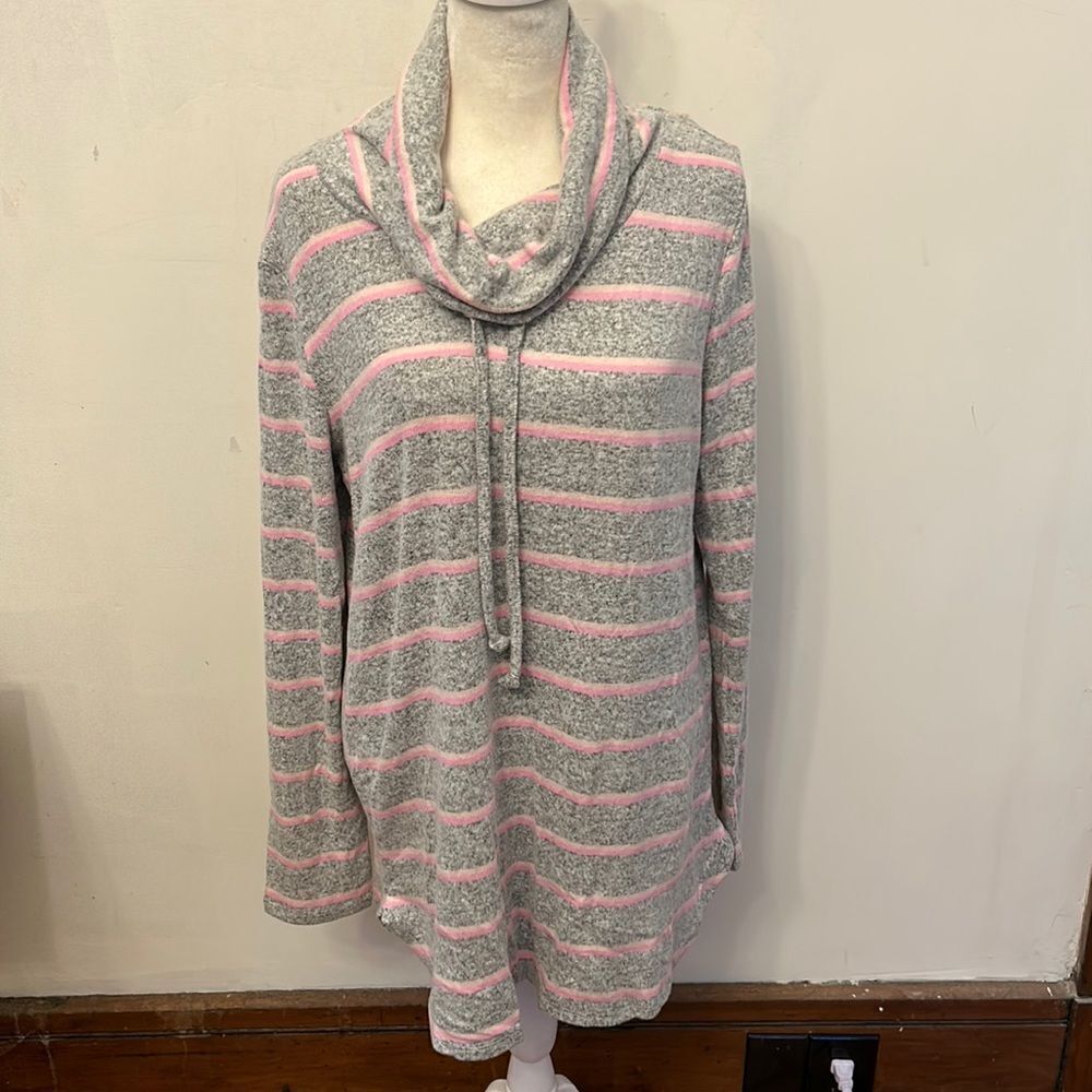 Market & Spruce gray pink striped cowl neck sweatshirt Size L New